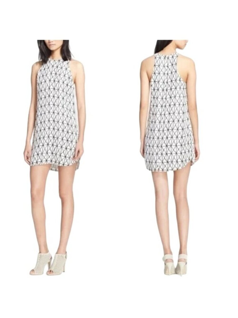 A.L.C. Cream Black Isabel Geometric Silk Sleeveless Sheath MIni Dress Size 10
